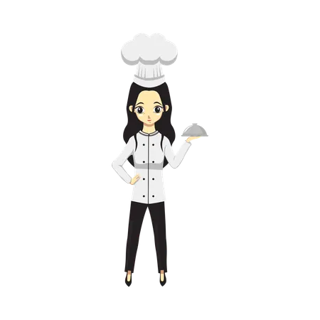 Cute Professional Girl Chef Vector Flat Illustration Illustration