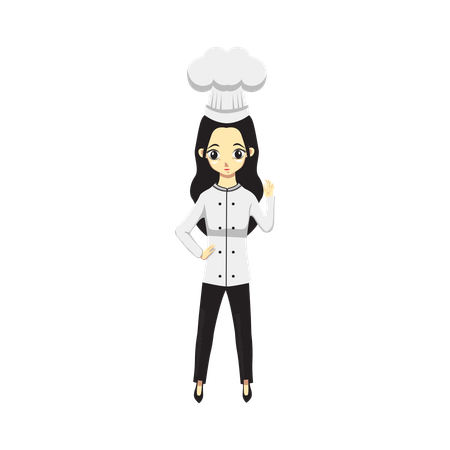 Cute Professional Girl Chef showing super sign  Illustration