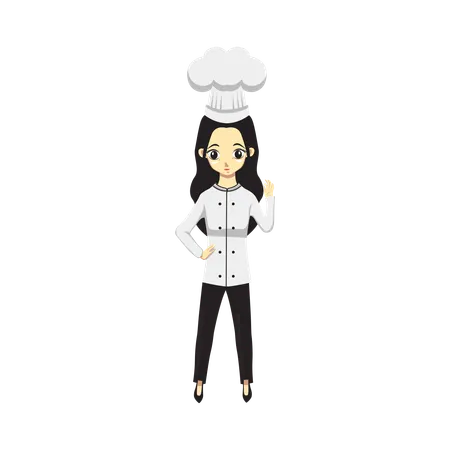 Cute Professional Girl Chef showing super sign  Illustration