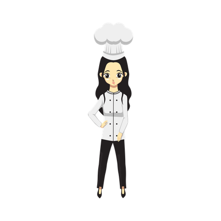 Cute Professional Girl Chef standing  Illustration