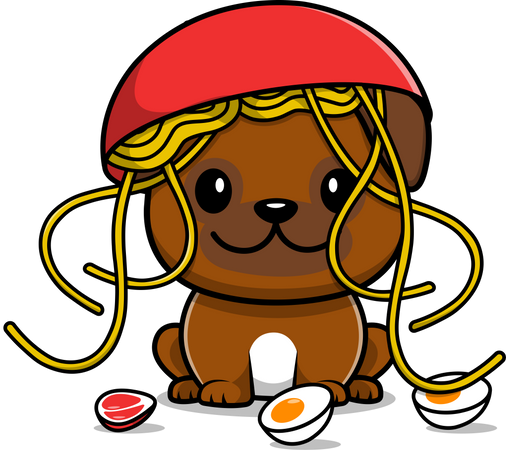 Cute Pug dog with Noodle Beef and Egg  Illustration