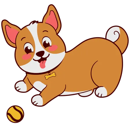 Cute Puppy Playing With Ball  Illustration