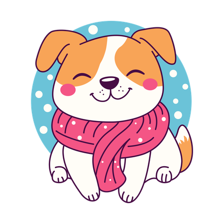 Cute Puppy Wearing Scarf in Winter Season  Illustration