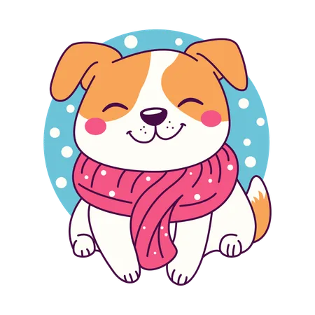 Cute Puppy Wearing Scarf in Winter Season  Illustration