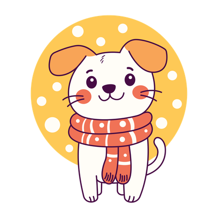 Cute Puppy Wearing Scarf in Winter Season  Illustration