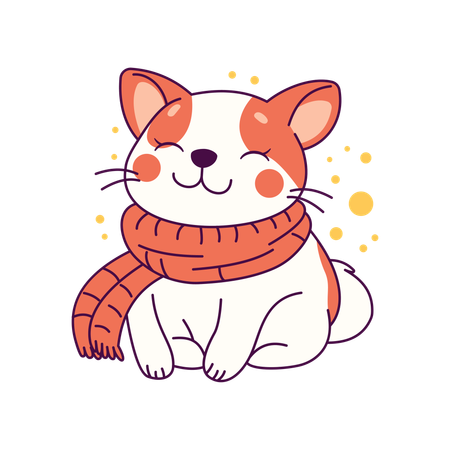 Cute Puppy Wearing Scarf in Winter Season  Illustration