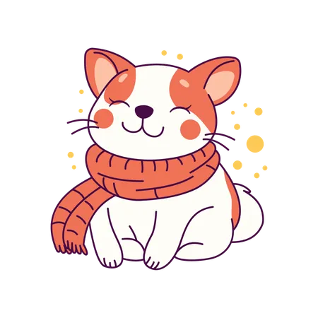 Cute Puppy Wearing Scarf in Winter Season  Illustration