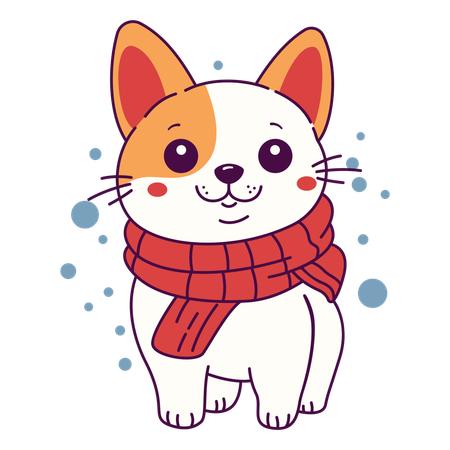 Cute Puppy Wearing Scarf in Winter Season  Illustration