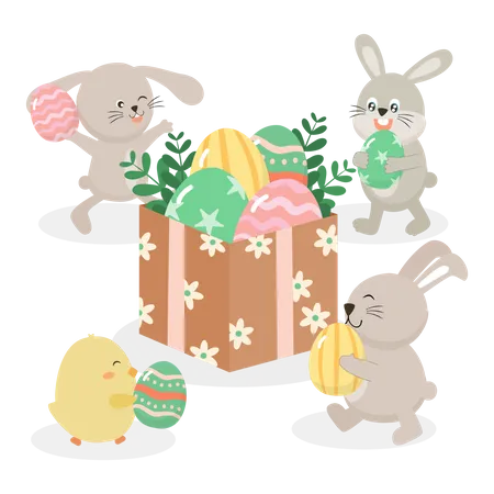 Cute Rabbit and easter eggs Illustration