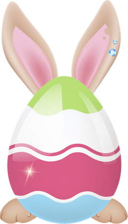 Cute rabbit behind decorated Easter egg  Illustration