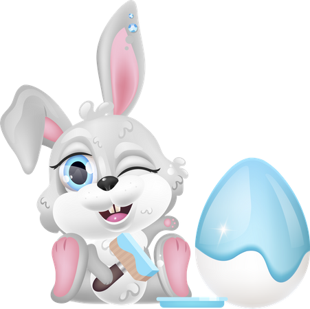 Cute rabbit decorating egg  Illustration