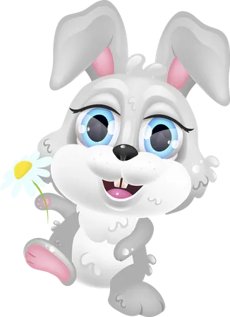 Cute rabbit girl with chamomile Illustration