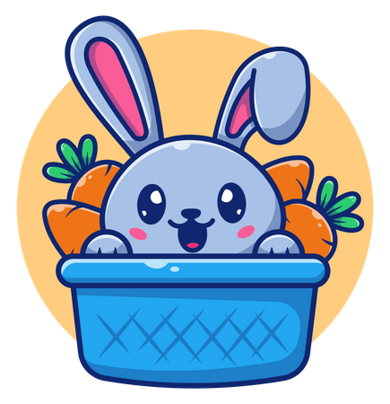 Cute rabbit sitting in carrot basket Illustration