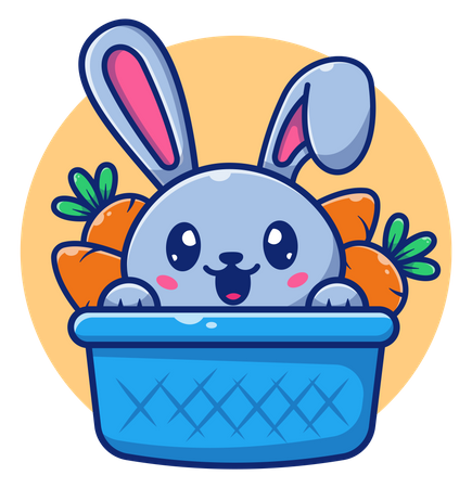 Cute rabbit sitting in carrot basket  イラスト