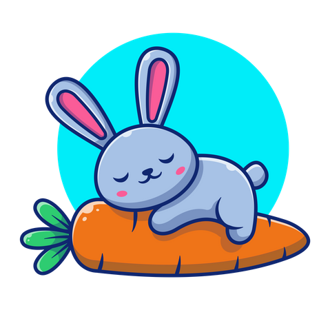 Cute rabbit sleeping on carrot  イラスト