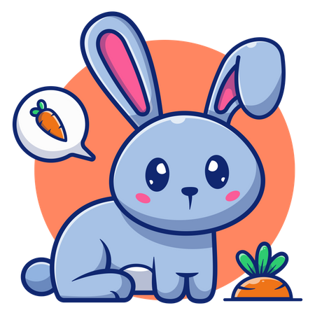 Cute rabbit thinking of carrot  イラスト