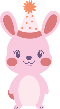 Cute rabbit wearing birthday hat  Illustration