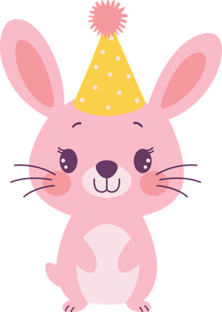 Cute rabbit wearing birthday hat  Illustration