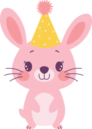 Cute rabbit wearing birthday hat  Illustration