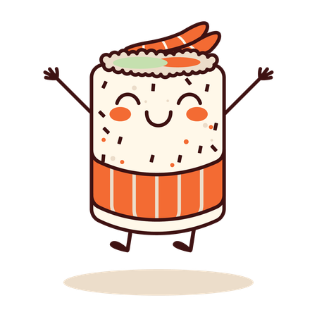 Cute Rice Sushi Roll  Illustration