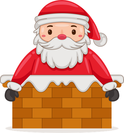 Cute Santa Claus enters through the chimney  Illustration