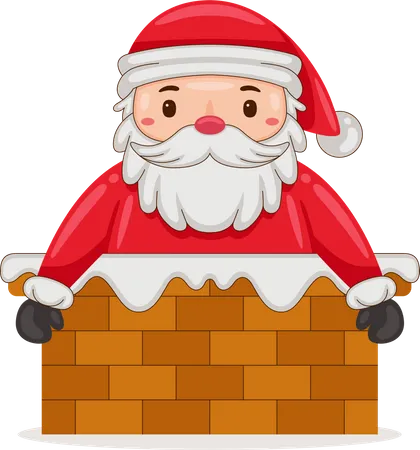 Cute Santa Claus enters through the chimney  Illustration