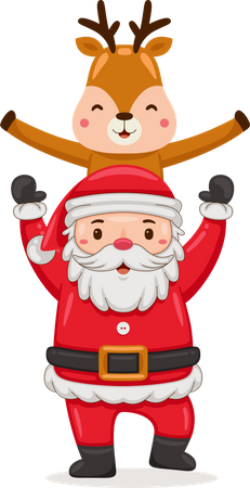 Cute Santa Claus with deer  Illustration