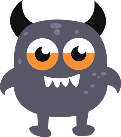 Cute Scary Horned Ugly Dark Monster Character  Illustration