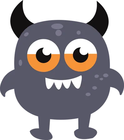 Cute Scary Horned Ugly Dark Monster Character  Illustration