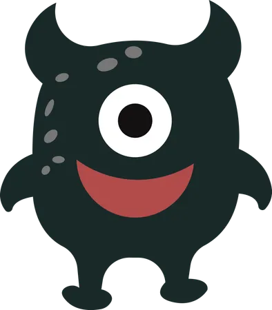 Cute Scary Horned Ugly Dark Monster  Illustration