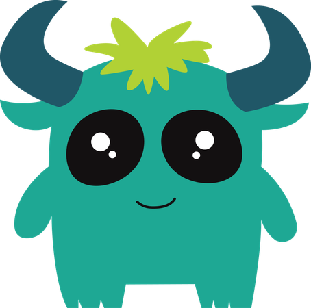 Cute Scary Horned Ugly Green Monster  Illustration