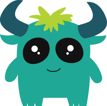 Cute Scary Horned Ugly Green Monster  Illustration