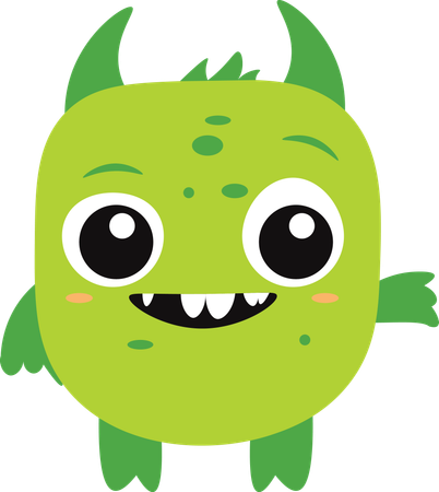 Cute Scary Horned Ugly Green Monster  Illustration