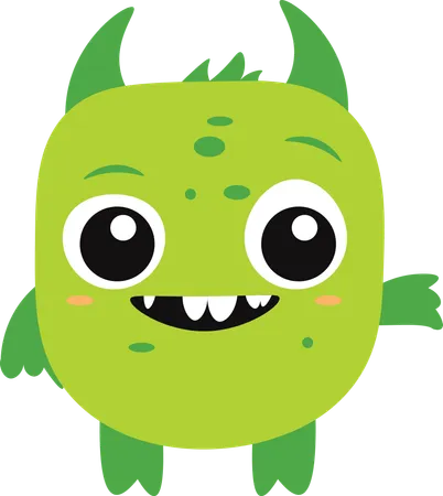 Cute Scary Horned Ugly Green Monster  Illustration