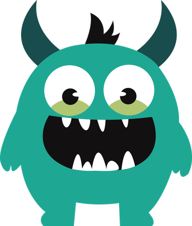 Cute Scary Horned Ugly Green Monster  Illustration