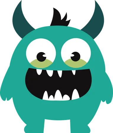 Cute Scary Horned Ugly Green Monster  Illustration