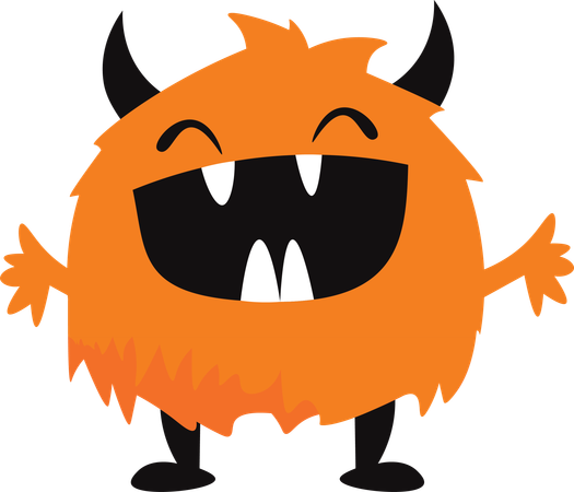 Cute Scary Horned Ugly Orange Monster  Illustration