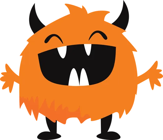 Cute Scary Horned Ugly Orange Monster  Illustration