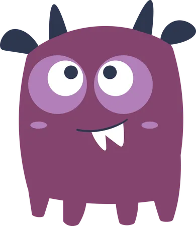 Cute Scary Horned Ugly Purple Monster Character  Illustration