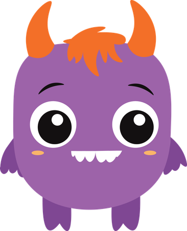 Cute Scary Horned Ugly Purple Monster  Illustration