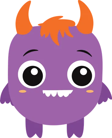 Cute Scary Horned Ugly Purple Monster  Illustration