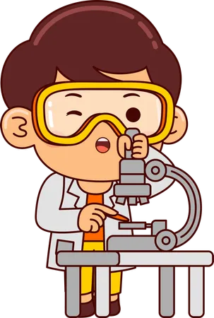 Cute Scientist Boy Doing Biology Research  Illustration