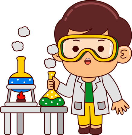 Cute Scientist Boy Doing Chemical Research  Illustration