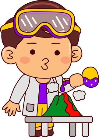 Cute Scientist Boy Doing Experiment  Illustration