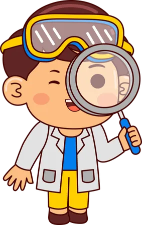 Cute Scientist Boy Doing Science Research  Illustration