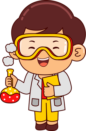 Cute Scientist Boy Holding Beaker  Illustration