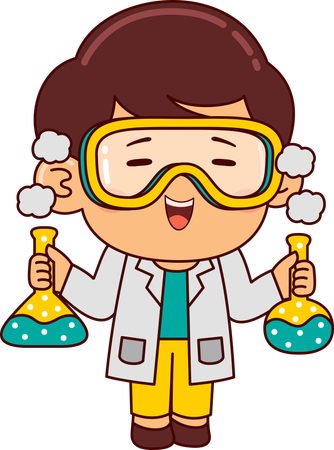 Cute Scientist Boy Holding Chemical Flask  Illustration