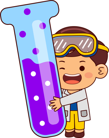 Cute Scientist Boy Holding Test Tube  Illustration