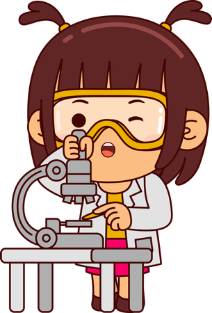 Cute Scientist Girl Doing Biology Research  Illustration