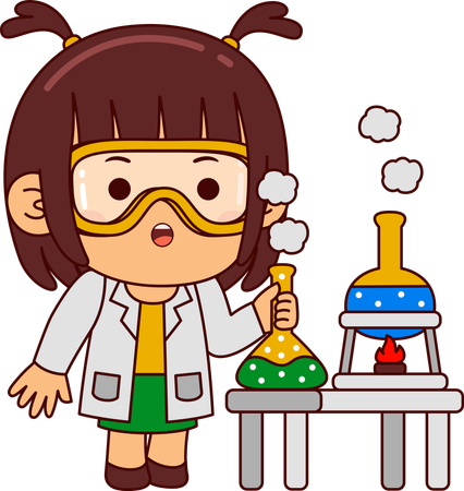 Cute Scientist Girl Doing Chemical Research  Illustration